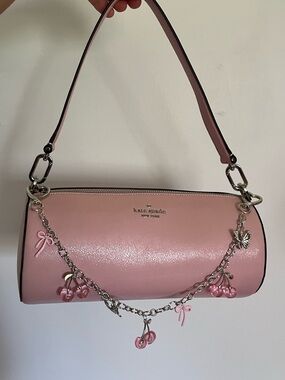 Silver Purse Charm with Pink Cherry and Bow Accents